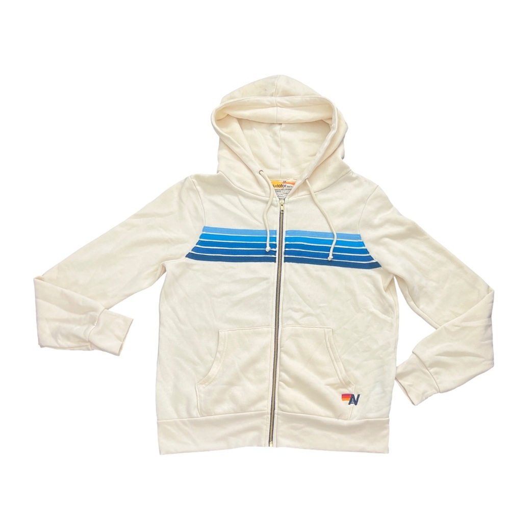 Aviator Nation Off-White Hoodie with Blue Accents